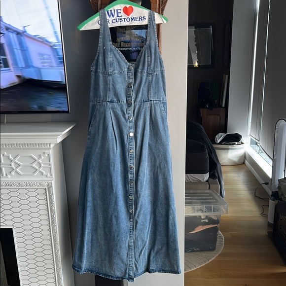 Women's Medium Wash Denim Sleeveless Button Down Smocked Back Dress Size S - Picture 1 of 6